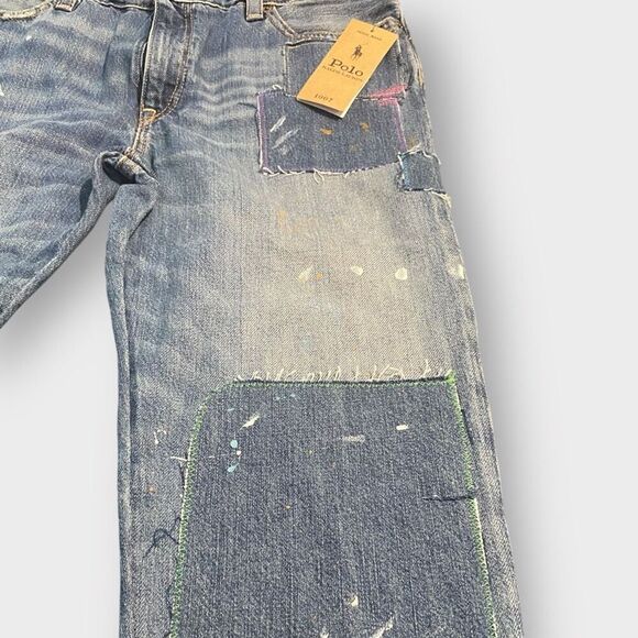 Polo Ralph Lauren Astor Slim Boyfriend Paint Splash Girls Blue Jeans size 16 New - Picture 5 of 12